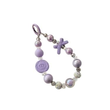 Imagem de Alça de pulso antiperda com contas de pérolas e correntes duplas para chaveiro, carteira, câmera, One Size, Resina, resina