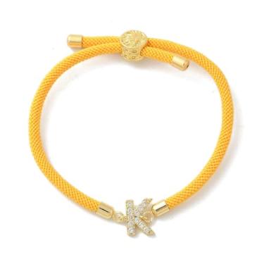 Imagem de Pulseira de amizade ajustável com letra inicial de latão micro pavê zircônia cúbica berloques joias para mulheres e homens pulseiras de cordão de nylon, presente para mulheres ou homens, 2.6 inch