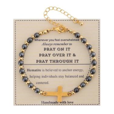 Imagem de Pulseiras de cristal para mulheres, cruz, oração redonda, contas ajustáveis, joias presentes, One Size, Pedra, Sem Pedra Preciosa