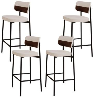 Imagem de Kit 04 Banquetas Alta Bar Cozinha Sala De Jantar Aço Preto Kaira C01 Linho Palha Courino Whisky - Lyam Decor