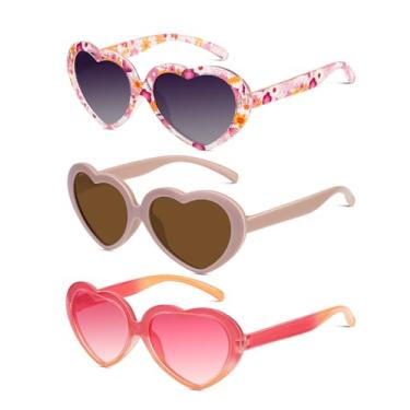 Imagem de QALLY Óculos De Sol Infantis Polarizados Em Formato Coração: Para Meninas Com Proteção Uv Crianças Pequenas, Pacote 3, 3 A 12 Anos