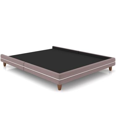 Imagem de Cama Casal Base Box Pés Madeira 203cm Suném P05 Veludo Rosê - Lyam Decor
