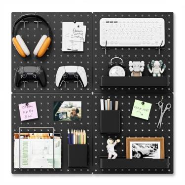 Imagem de FZK Peg Board, organizador de parede com 25 peças, inclui 4 quadros pretos e acessórios, placa de plástico para quarto, escritório, sala de jogos, cozinha e banheiro