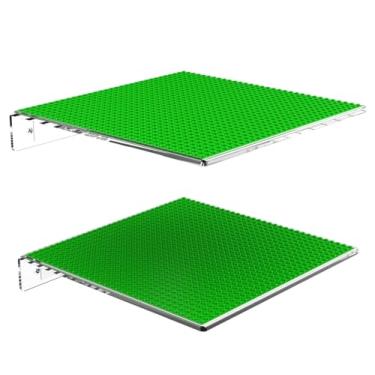 Imagem de GALVANOX Molas de exibição para tijolos de construção (pacote com 2) compatíveis com todas as marcas de blocos de brinquedo, prateleira flutuante montada na parede com placa de base removível de 25 cm