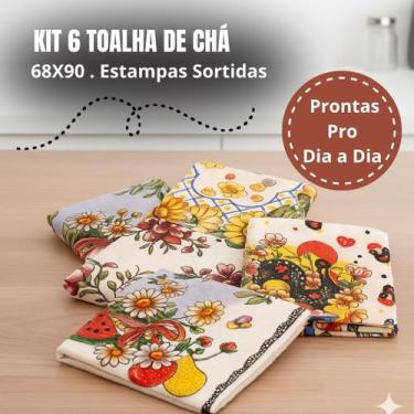 Imagem de Kit 6 Toalha De Chá Estampas Sortidas 90x68cm 100% Algodão - DRK
