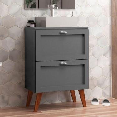 Imagem de Gabinete Para Banheiro Com Tampo E Cuba 60cm Retro Mdf Grafite Milano - On Móveis