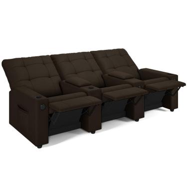 Imagem de Poltrona Do Papai Reclinável Cinema 3 Lugares Manual Baú Usb Haifa F05 Facto Marrom - Lyam Decor