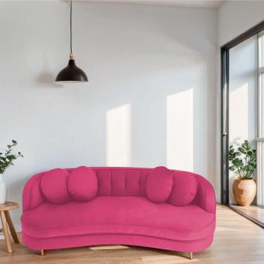 Imagem de Sofá Curvo 2 Lugares Orgânico Sala Recepção Escritório Decorativo Luxo Panamá 160cm Suede Cor Fúcsia