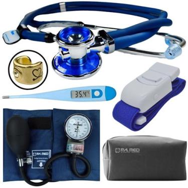 Imagem de Kit Aparelho Pressao Esfigmomanometro Estetoscopio Rappaport Termometr