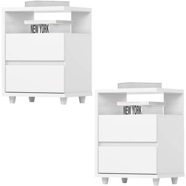 Imagem de Kit 2 Mesas De Cabeceira 2 Gavetas 48 Cm Campeche Henn Branco