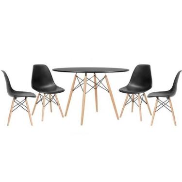 Imagem de Conjunto De Mesa De Jantar Eames Eiffel Redonda 120cm Tampo De Madeira Preto Com 4 Cadeiras Pretas