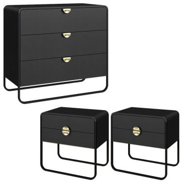 Imagem de Comoda 02 Mesas De Cabeceira Organica Artesano Nero Preto