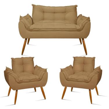 Imagem de Kit Namoradeira Opala + 2 Poltronas Para Sala Balaqui Decor Capuccino