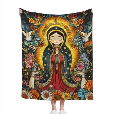 Imagem de Cobertor de flanela cristão virgem maria religiosa Nossa Senhora de Guadalupe cobertor de flanela ultramacio, cobertor de lã católica adequado para todas as estações, sofá-cama, sala de estar 152 x