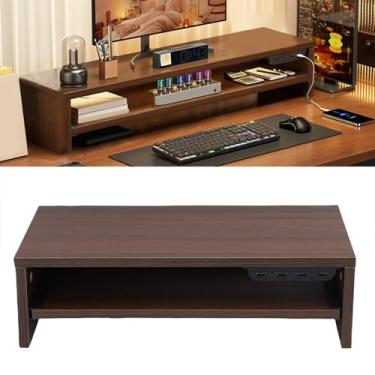 Imagem de Depisuta Riser de Exibição de Mesa Com Gaveta, Organizador de Mesa de Altura Ascendente de 15 Cm Com 2 Tomadas CA, 3 Portas USB para Carregar Vários Dispositivos, para Home Office (Cor noz)