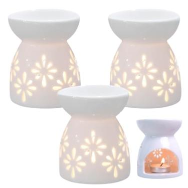 Imagem de Kit 3 Difusor Rechaud de Porcelana Para Óleos Essenciais e Wax Melts Branco