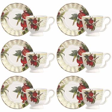 Imagem de Conjunto de 6 Xícaras de Chá com Pires Encanto Dourado de Cerâmica 190ml - Scalla