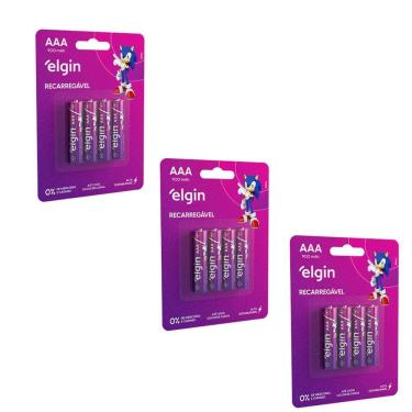 Imagem de Kit Com 3 Cartelas De Pilhas Recarregaveis Aaa 900mah C/4 82169 Elgin