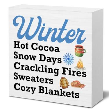 Imagem de Placa de bloco de madeira de inverno, cobertores quentes de cacau, caixa de madeira, decoração para casa, sala de estar, cozinha, mesa, prateleira