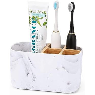Imagem de Suportes de escova de dentes para banheiros, 5 compartimentos, suporte de escova de dentes de bambu, suporte de escova de dentes elétrica infantil e suporte de pasta de dente para armazenamento de