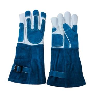 Imagem de Ioensy Luvas para Manuseio de Animais, Resistentes ao Calor, Luvas Protetoras Anti-Mordidas para Cães e Gatos, Ideais para Jardinagem, Pássaros, Azul Profundo E Branco