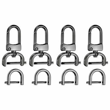 Imagem de HARFINGTON 4 peças de gancho destacável fecho giratório 5/20.3 cm (16 mm) fecho de garra de lagosta de liga de zinco com 4 peças de anéis D parafuso em manilha para chaveiro, bolsa de cordão, alça de