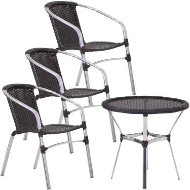 Imagem de 3 Cadeiras Floripa E Mesa Tampo Tramado Piscina Jardim Trama Tabaco