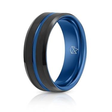 Imagem de EMBR Anel de tungstênio Infinity – Aliança de carboneto de tungstênio de 8 mm com acabamento fosco escovado e incrustação colorida – Anel de casamento ou declaração chanfrado de alto polimento para