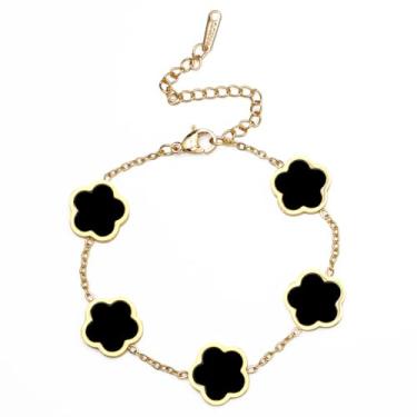 Imagem de XROSIA Pulseira feminina de trevo banhado a ouro 18 quilates com elos de quatro folhas, joias modernas, presentes, One Size, Aço inoxidável, Sem Pedra Preciosa