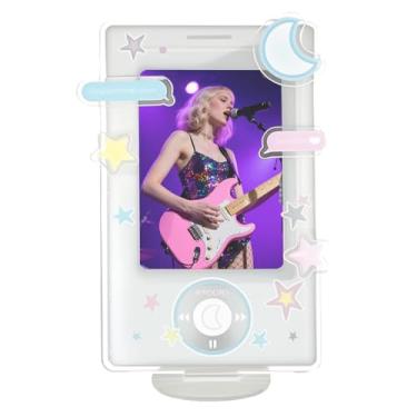 Imagem de Cranviech Presente para amantes inspirados no Kpop, porta-cartões de foto de acrílico, mini porta-retratos de 7,6 cm, suporte de mesa transparente DIY com base, moldura de acrílico removível para