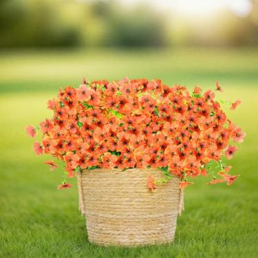 Imagem de Flores artificiais para atividades ao ar livre, 12 pacotes de mães falsas para plantadores de outono, plantas artificiais de eucalipto resistentes a UV, decoração de outono realista para varanda
