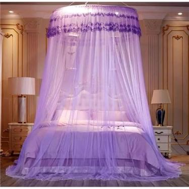 Imagem de Mosquiteiro Gigante Aberto ou Fechado em Renda | Para Cama Casal Queen King | Elegante e Ventilado(Lilás,Aberto)