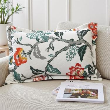 Imagem de DriftAway Ada Capas de almofada acolchoadas florais botânicas com estampa de flores quadradas decorativas para decoração de cama de sofá de casa 45,7 x 30,5 cm 1 peça marfim laranja azul-petróleo