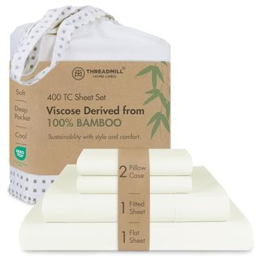 Imagem de Threadmill Conjunto de lençóis Cal King | Viscose feita de bambu | Viscose refrescante ultramacia feita de lençóis de bambu com bolsos profundos | Roupa de cama respirável e luxuosa para conforto