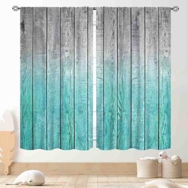 Imagem de Cortinas de casa de fazenda, rústica campestre azul-petróleo porta de celeiro placa de madeira madeira de celeiro vintage omber azul blecaute tratamentos de janela cortina para quarto, sala de estar