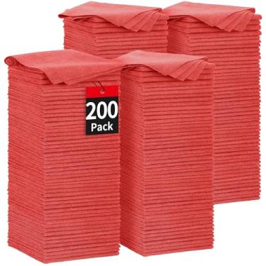 Imagem de HOMERHYME Pano de limpeza de microfibra, pacote com 200 panos de limpeza vermelhos, toalhas de microfibra absorventes a granel, panos de lavagem sem fiapos, toalhas multiuso para carros, lojas