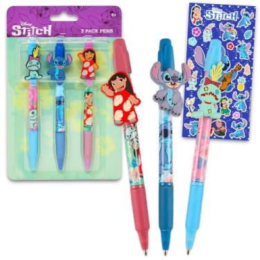 Imagem de Conjunto de canetas Lilo e Stitch – Pacote com 3 canetas Lilo e Stitch com clipe e adesivos para presente de Natal para crianças, para meninos e meninas