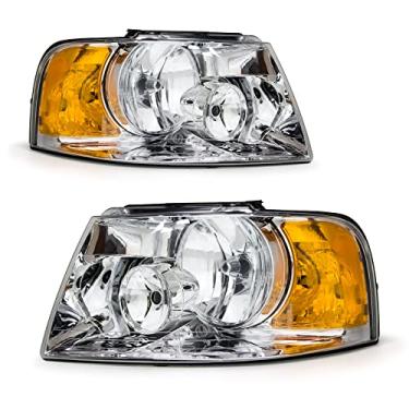 Imagem de AXLAHA Conjunto de faróis Ford Expedition 2003-2006 compatível com Expedition 2003 2004 2005 2006 Expedition com refletor âmbar de substituição do lado do motorista e do passageiro