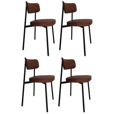 Imagem de Cadeira De Jantar Estofada Kit 4 Ella M25 Sintético Marrom - Mpozenato