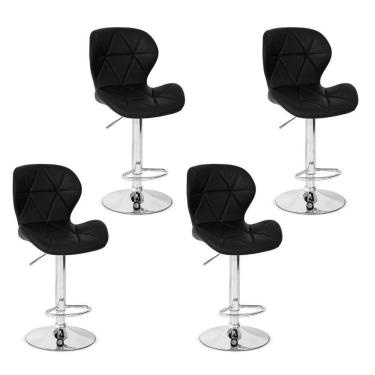 Imagem de Conjunto 04 Banquetas Slim Couro Pu Regulagem De Altura Preta