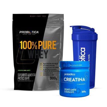 Imagem de Combo Whey 100% Pure 900g, Creatina 300g e Coqueteleira-Unissex
