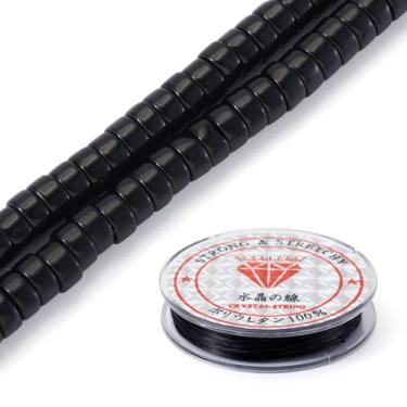 Imagem de FASHEWELRY 167 peças de contas de pedra preciosa ônix preta 4-4,5 mm kit de fabricação de pulseira Heishi com contas redondas planas Heishi para colar joias artesanato suprimentos DIY