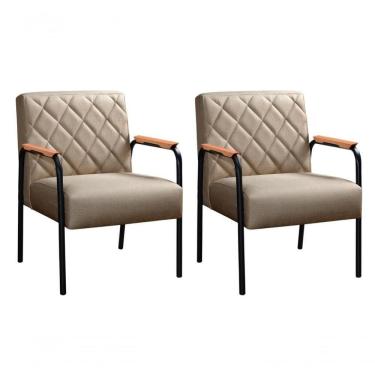 Imagem de Conjunto 2 Poltronas Ludmilla Cadeira Decorativa Sala Recepção Escritório - Linho Marrom 150