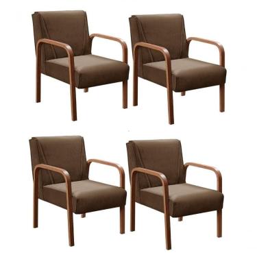 Imagem de Kit 4 Poltronas Anita Moderna Decorativa Braço Madeira Veludo Marrom 260