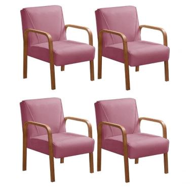 Imagem de Kit 4 Poltronas Anita Moderna Decorativa Braço Madeira Suede Rosa 280