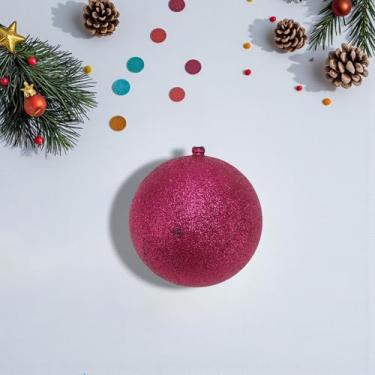 Imagem de Generic 1 peça de enfeites de bolas de Natal bola de Natal sem laço de plástico glitter magenta 8 cm