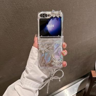 Imagem de Capa com glitter 3D e borboleta para Samsung Galaxy Z Flip 3 4 5 6 7 5g Flip6 Flip5 - Conjunto de proteção com dobradiça e design moderno (para Samsung Z Flip6/2)