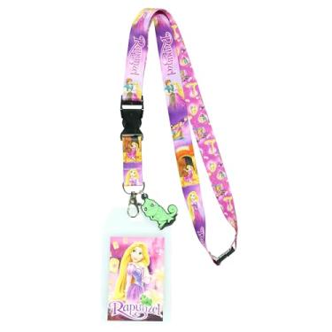 Imagem de Disney Cordão para crachá de identificação de princesa Rapunzel Scenes Breakaway com pingente de borracha Pascal de 5 cm