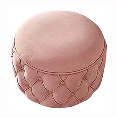 Imagem de FAMEOYA Otomano de armazenamento redondo, descanso de pés otomano de veludo, banquinho de pé premium com armazenamento, banco de armazenamento moderno para sala de estar quarto - rosa 48 x 48 x 43 cm
