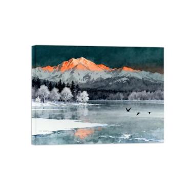 Imagem de BMZFYBS Arte de parede paisagem imagem em tela - neve montanha floresta árvore decoração moderna impressão pintura para sala de estar pronto para pendurar 50x65cm20x26in tela embrulhada